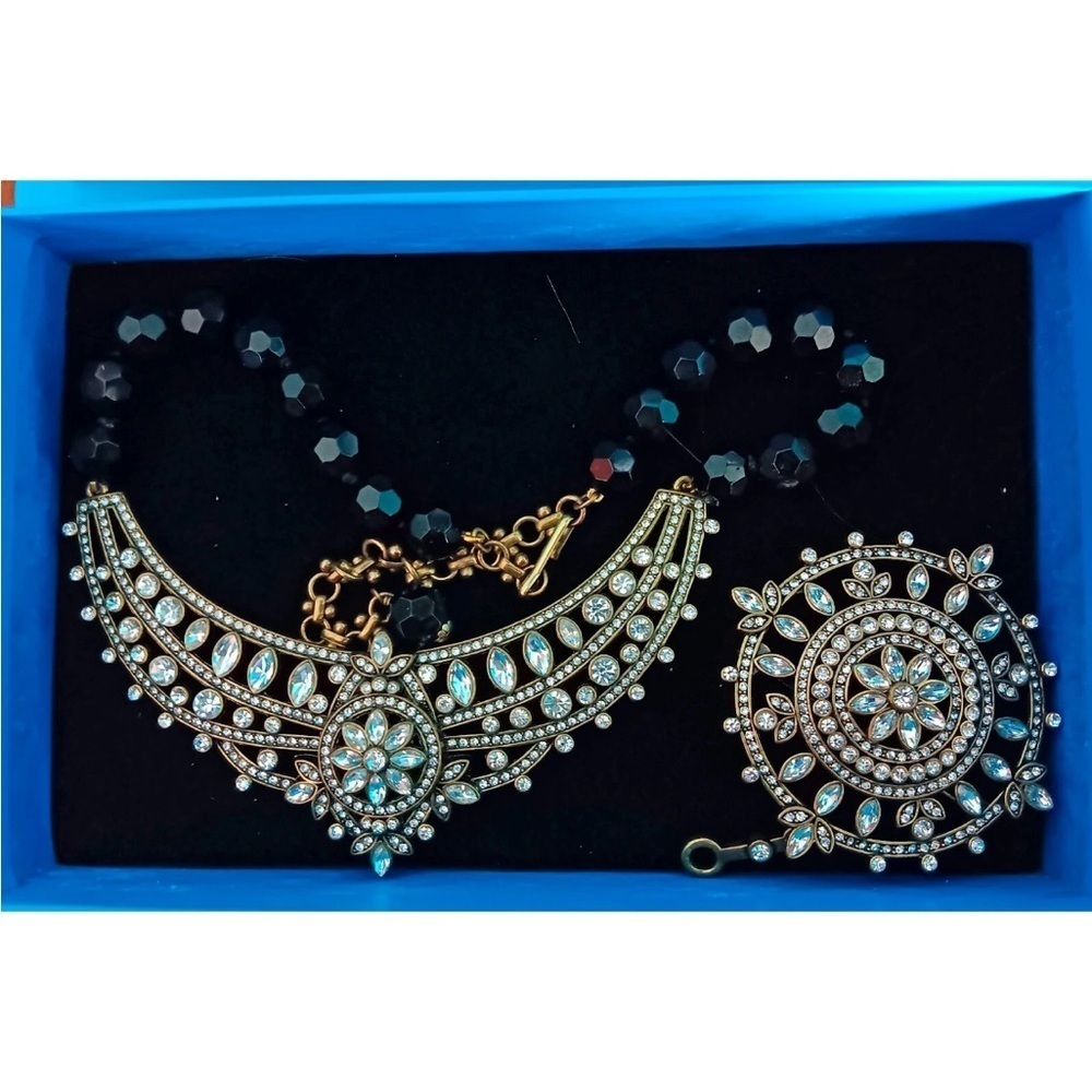 HEIDI DAUS "FRENCH TWIST" Black Beaded Crystal Bib Drop Necklace, Detachable Pin